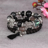 Bohemian Pink Crystal Beads Bracelet Butterfly Charm Elastic Rope Bracelet