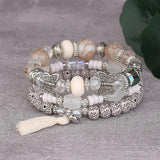 Bohemian Pink Crystal Beads Bracelet Butterfly Charm Elastic Rope Bracelet