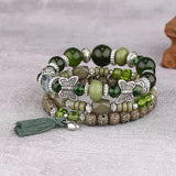 Bohemian Pink Crystal Beads Bracelet Butterfly Charm Elastic Rope Bracelet