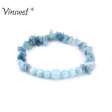 Aquamarines Chip Beads Stretch Bracelets Men Women Jewelry