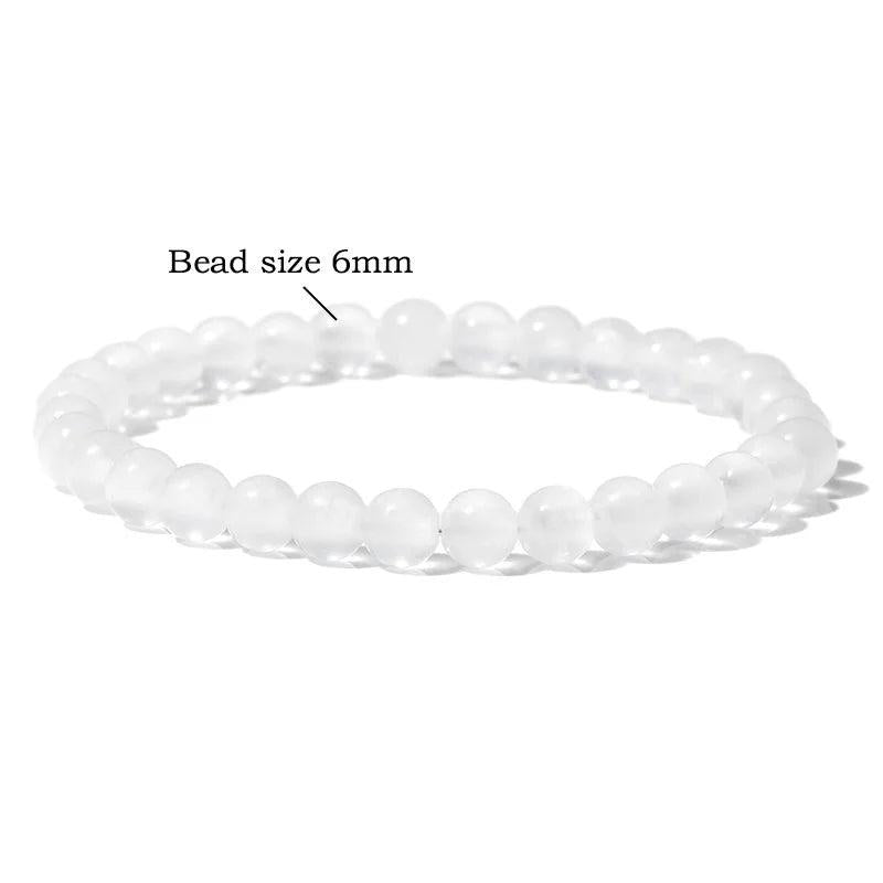 6 8 10 MM Real Agate Stone Bracelet Howlite Selenite Beaded Bracelet