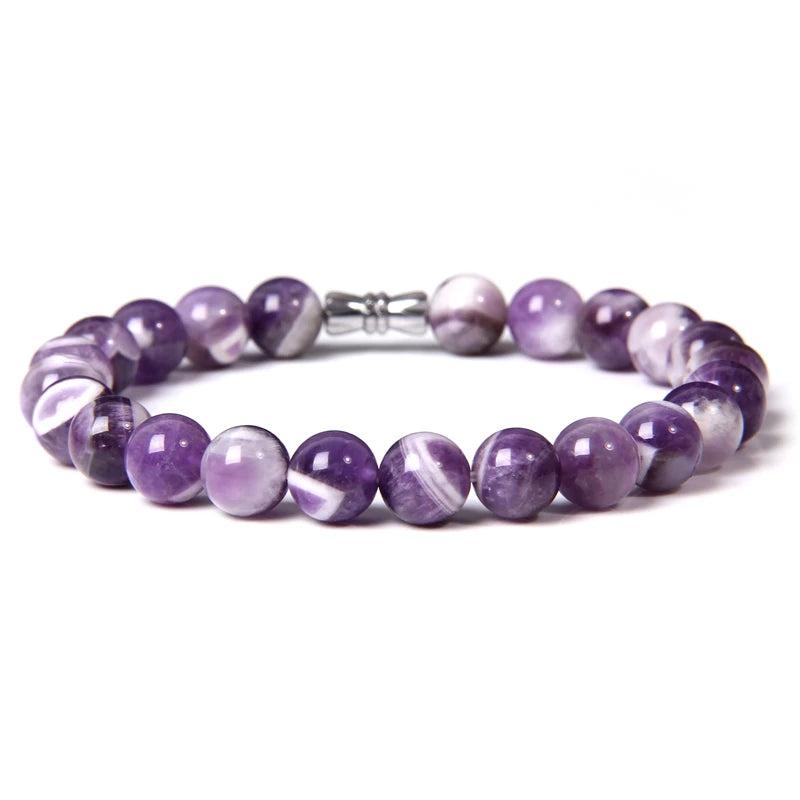 Purple Stone Beads Bracelet Amethyst Kunzite Agate Crystal Quartz Elastic