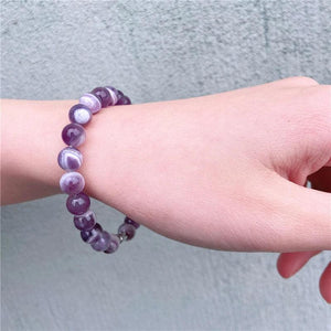Purple Stone Beads Bracelet Amethyst Kunzite Agate Crystal Quartz Elastic