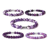 Purple Stone Beads Bracelet Amethyst Kunzite Agate Crystal Quartz Elastic