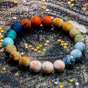 Universe Space Planets Solar System Stone Beads Bracelet Bangle Chakra Yoga