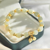 Green Glass Beaded Bracelet Elastic Rope Natural Hetian Jade Bracelet