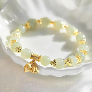 Green Glass Beaded Bracelet Elastic Rope Natural Hetian Jade Bracelet