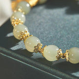 Green Glass Beaded Bracelet Elastic Rope Natural Hetian Jade Bracelet
