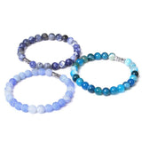 Lapis Lazuli Stone Beads Bracelet 8mm Stripe Agates Charm Bracelet