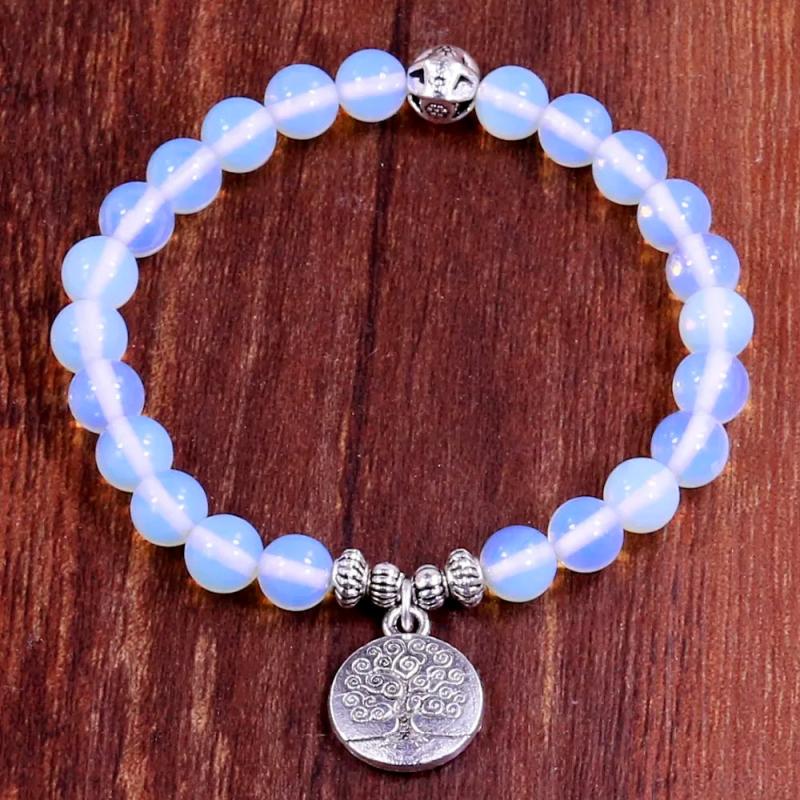 Tree Life Buddha Beads Bracelet Charm Elastic Moonsto...