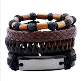 Mens Punk Bileklik Leather Bracelet Natural Stone Beads