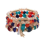 Boho Colorful Beads Bracelet Set Tassel Charm Glass Beaded Chain Wristband