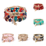 Boho Colorful Beads Bracelet Set Tassel Charm Glass Beaded Chain Wristband