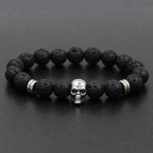 Men's Stainless Steel Charm Bracelet with Natural Stone Beads