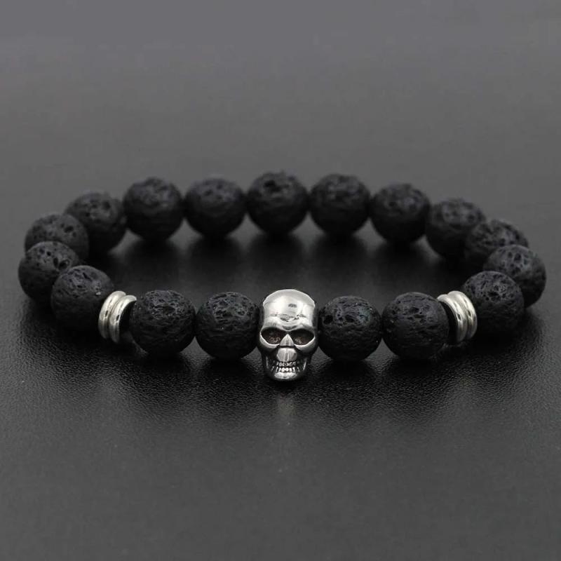 Men's Stainless Steel Charm Bracelet with Natural Stone Beads