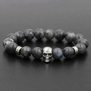 Men's Stainless Steel Charm Bracelet with Natural Stone Beads