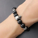Men's Stainless Steel Charm Bracelet with Natural Stone Beads