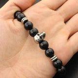 Men's Stainless Steel Charm Bracelet with Natural Stone Beads