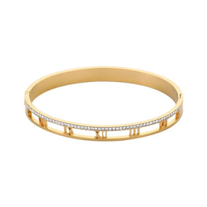 Roman Numerals Crystal Rhinestone Stainless Steel Bangle