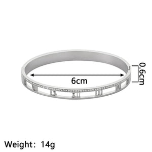 Roman Numerals Crystal Rhinestone Stainless Steel Bangle
