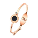 Roman Numerals Charm Cuff Bangle Rhinestone Stainless Steel Wedding Bracelet