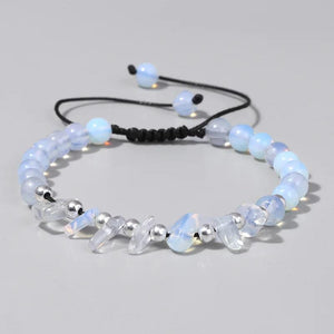 Opal Moon Stone Bracelet Gravel Beads Cord Braided Adjustable Jewelry