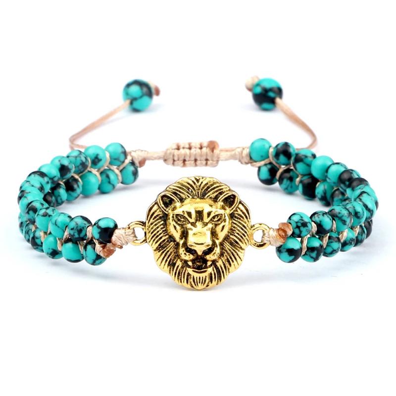4mm Double Row Green Stone Bracelet Life Tree Charms Adjustable Jewelry