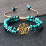 4mm Double Row Green Stone Bracelet Life Tree Charms Adjustable Jewelry