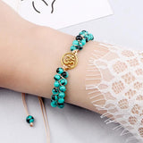4mm Double Row Green Stone Bracelet Life Tree Charms Adjustable Jewelry