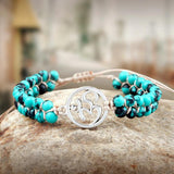 4mm Double Row Green Stone Bracelet Life Tree Charms Adjustable Jewelry