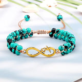 4mm Double Row Green Stone Bracelet Life Tree Charms Adjustable Jewelry