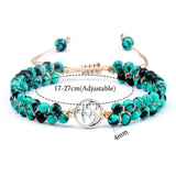 4mm Double Row Green Stone Bracelet Life Tree Charms Adjustable Jewelry