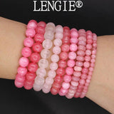 6 8 10mm Pink Rose Powder Quartz Stone Bracelet Elastic Jewelry Bead Men Women