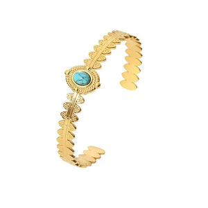 Youthway Stainless Steel Natural Stone Open Bangle Bracelet