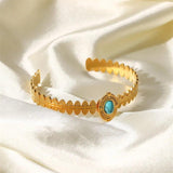 Youthway Stainless Steel Natural Stone Open Bangle Bracelet