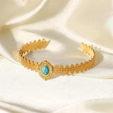 Youthway Stainless Steel Natural Stone Open Bangle Bracelet