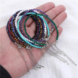 3mm Beads Bracelet Lapis Lazuli Turquoise Silver Chain Bangle