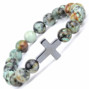 Christian Turquoise Beads Bracelet with Cross Charm