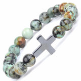 Christian Turquoise Beads Bracelet with Cross Charm