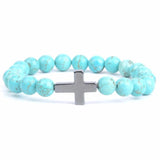 Christian Turquoise Beads Bracelet with Cross Charm