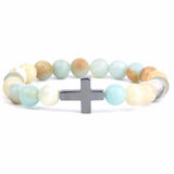 Christian Turquoise Beads Bracelet with Cross Charm