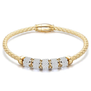 KOtik Women's Silver Leather Rope Stainless Steel Bracelet