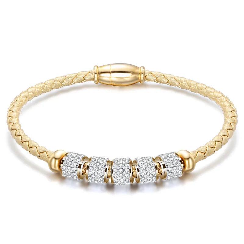 KOtik Women's Silver Leather Rope Stainless Steel Bracelet