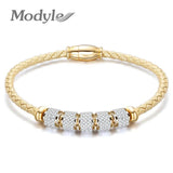 KOtik Women's Silver Leather Rope Stainless Steel Bracelet