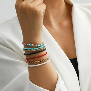 7Pcs Multicolor Boho Elastic Beaded Bracelets for Women Jewelry