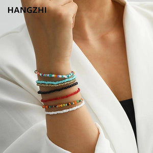 7Pcs Multicolor Boho Elastic Beaded Bracelets for Women Jewelry