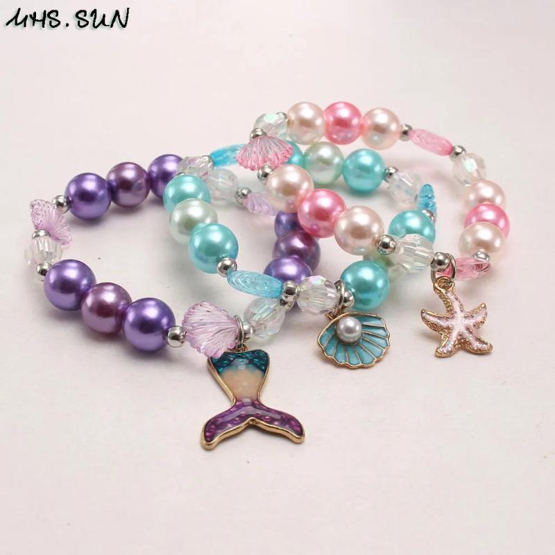 3PCS Kids Baby Charm Bracelet Beaded Bangles Elastic Jewelry