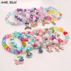 3PCS Kids Baby Charm Bracelet Beaded Bangles Elastic Jewelry