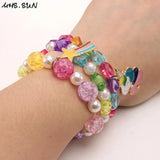 3PCS Kids Baby Charm Bracelet Beaded Bangles Elastic Jewelry
