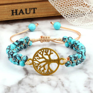 Natural Stone Tree of Life Bracelet 4mm Beaded Adjustable Lucky Jewelry